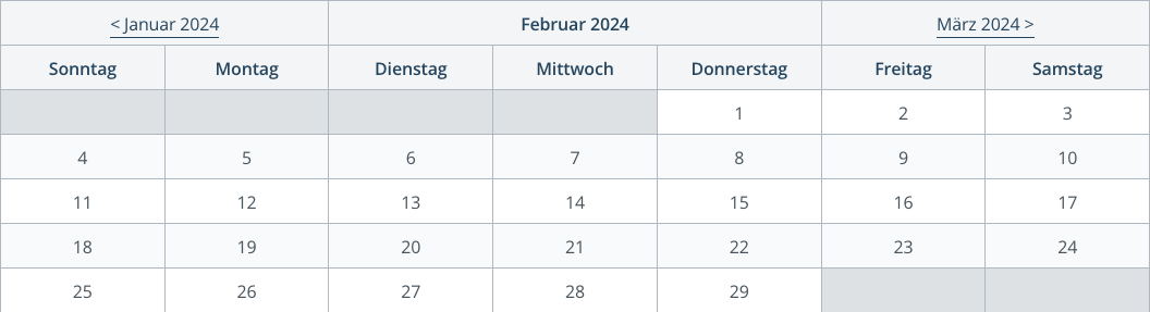 Das Standard Kalender-Modul im Frontend