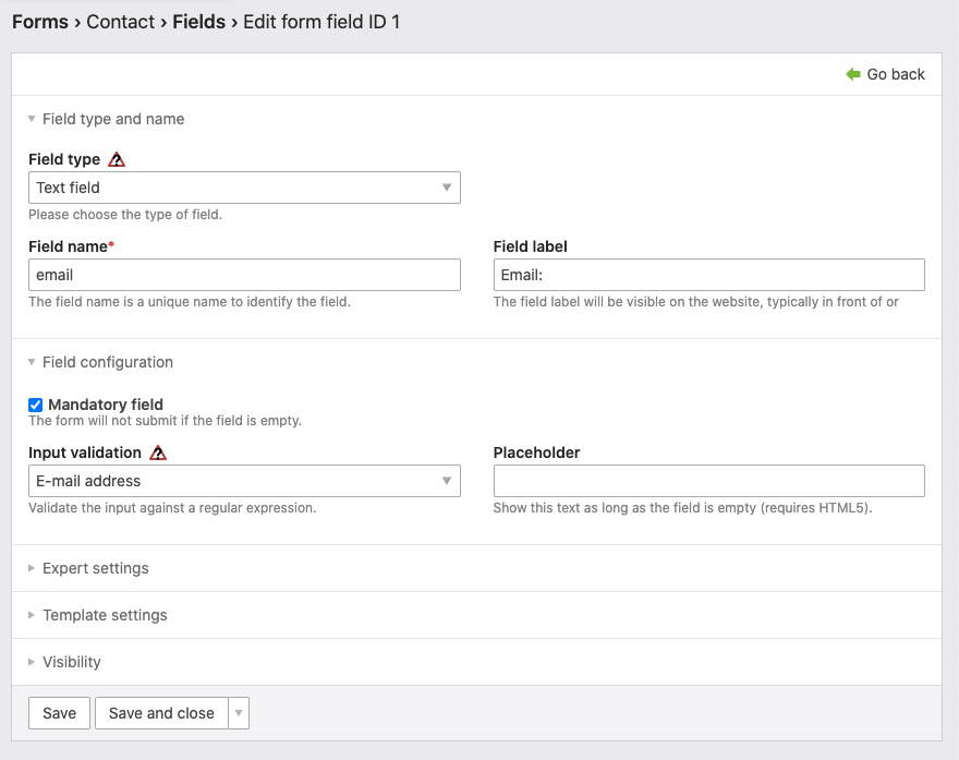 Edit form fields