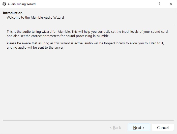 Mumble Audio setup wizard