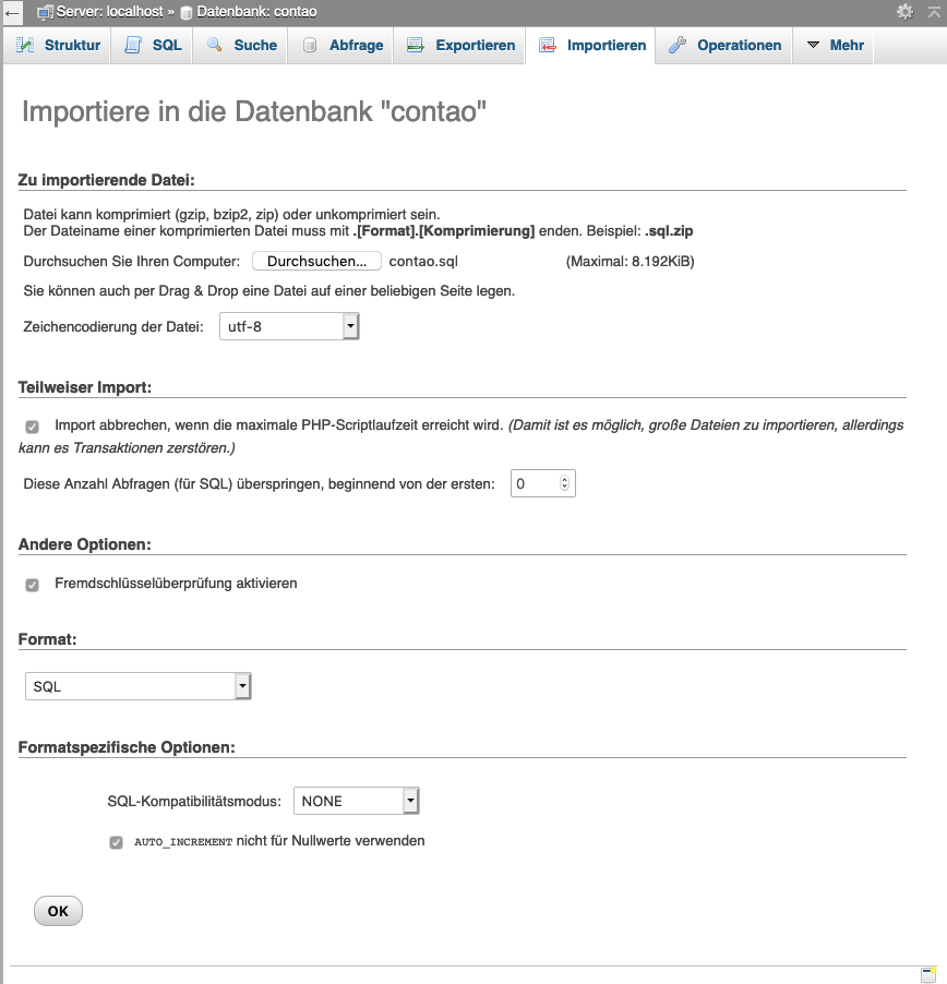 Importing the database