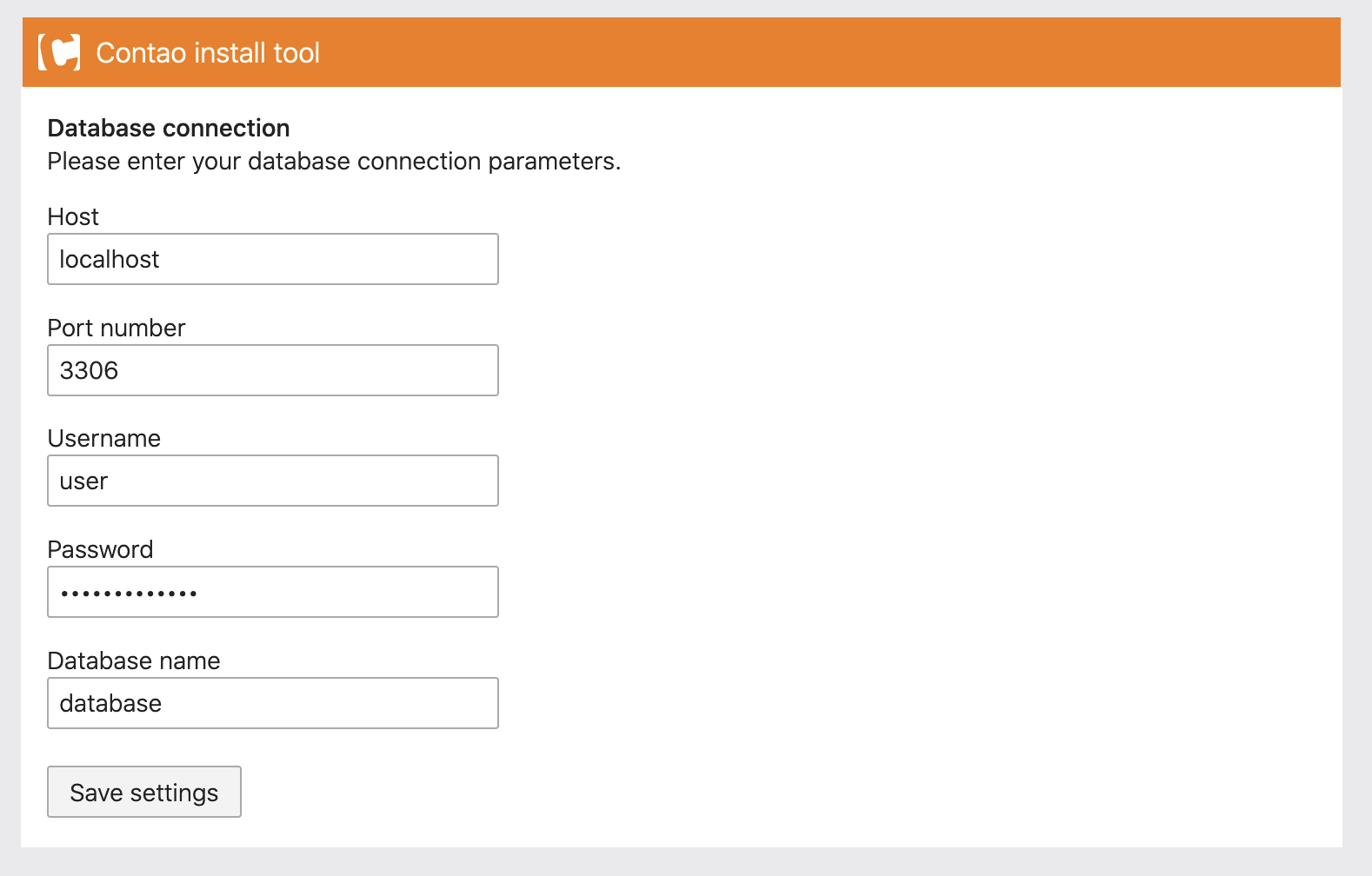 Enter database connection for Contao